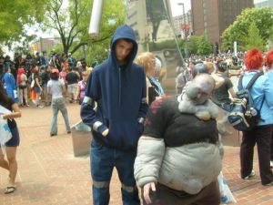 Hunter from Left 4 Dead 2, with L4D2 Boomer cosplayer. This was Justin's first-ever cosplay. Image Credit: Justin Hunter Clatterbuck