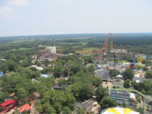 Panorama of the park, including Volcano and Intimidator 305.