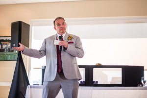 The father of the bride, Jim, giving his speech.
