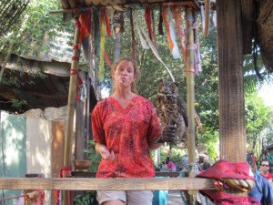 One of the staff holding a gorgeous great horned owl before the "Birds of Wonder" show.